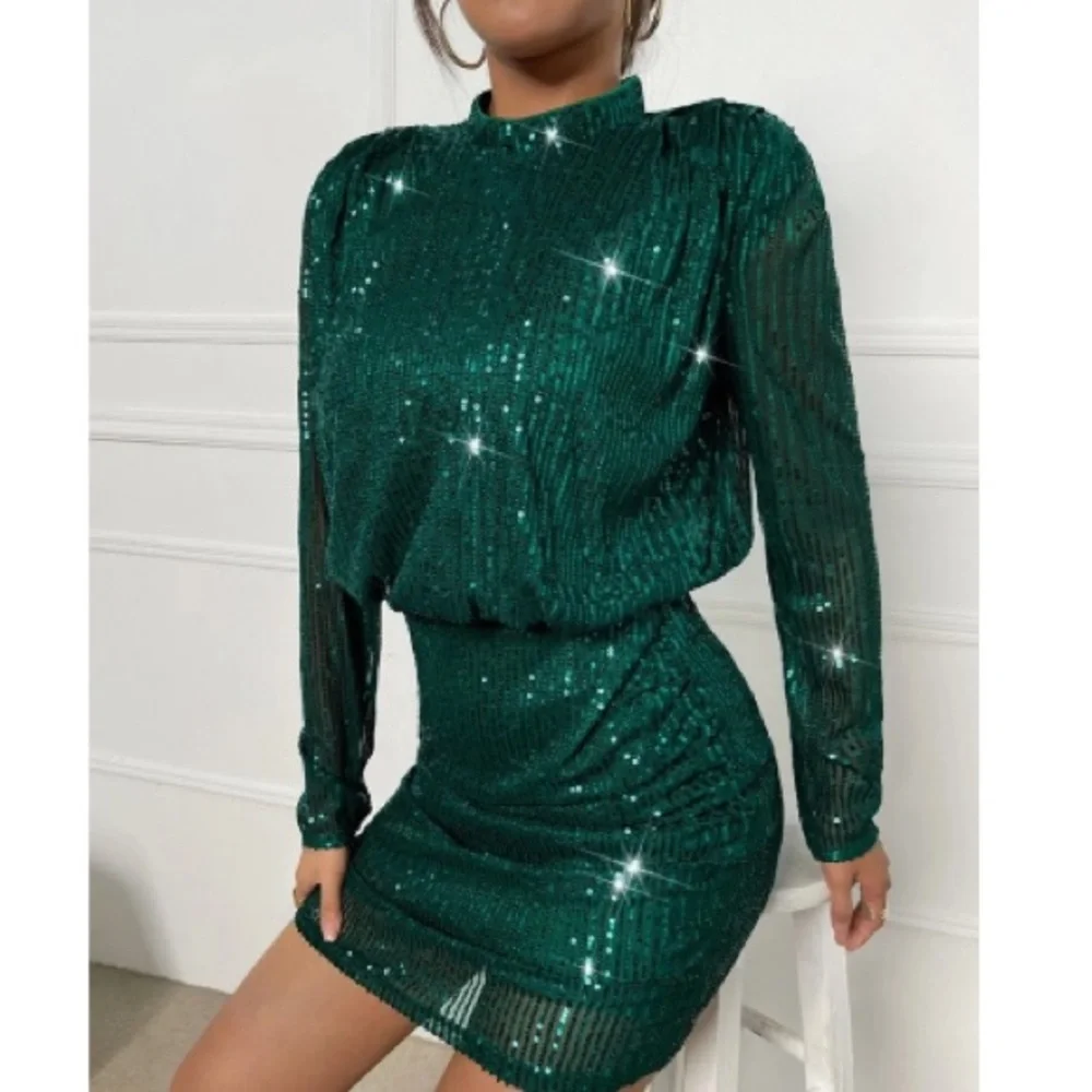 Green long sleeve sequin bodycon mini dress